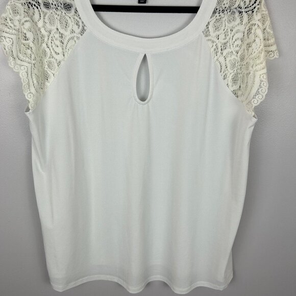 Torrid Studio Knit Short Lace Sleeve Top 1X White - Picture 4 of 11